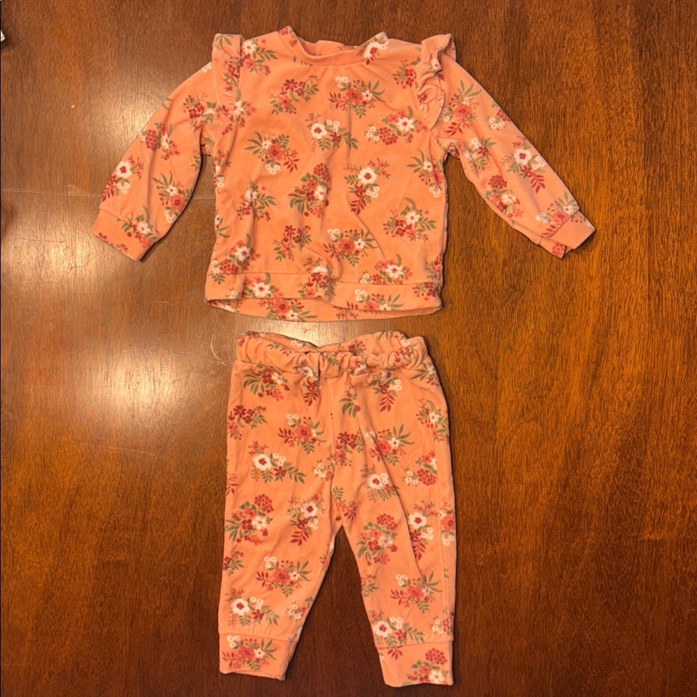 6 Month Girl Peach Floral Baby Outfit Set